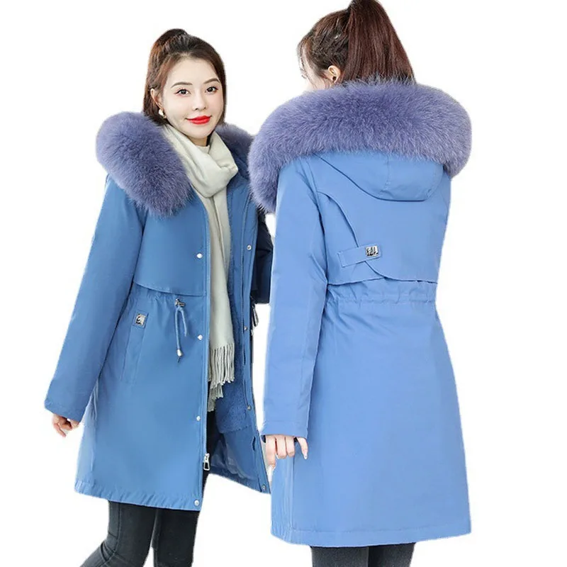 

Nice Pop Long Winter Coat Women Jacket Big Fur Collar Parkas Hooded Thick Warm Cotton Padded Clothing Parka Outwear Oversize