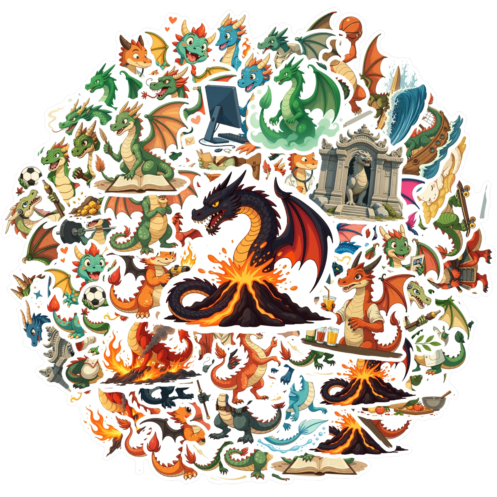 35pcs-100pcs Fantasy Mythical Creatures Stickers Cute Dragon Fantasy Stickers Stickers For DIY Phone Guitar