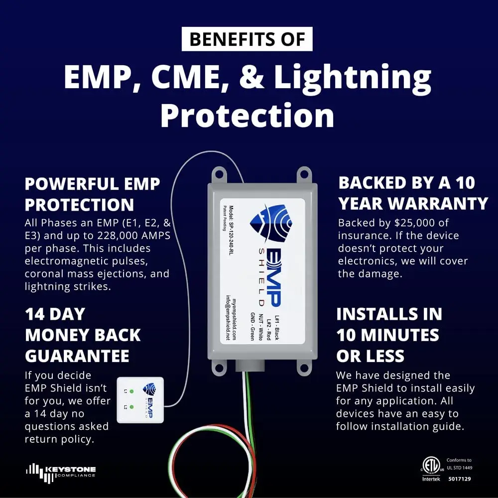 – Home EMP & Lightning Protection + CME Defense for Flush Mounted Breaker Box (SP-120-240-RL/Concealed Model) Lightning