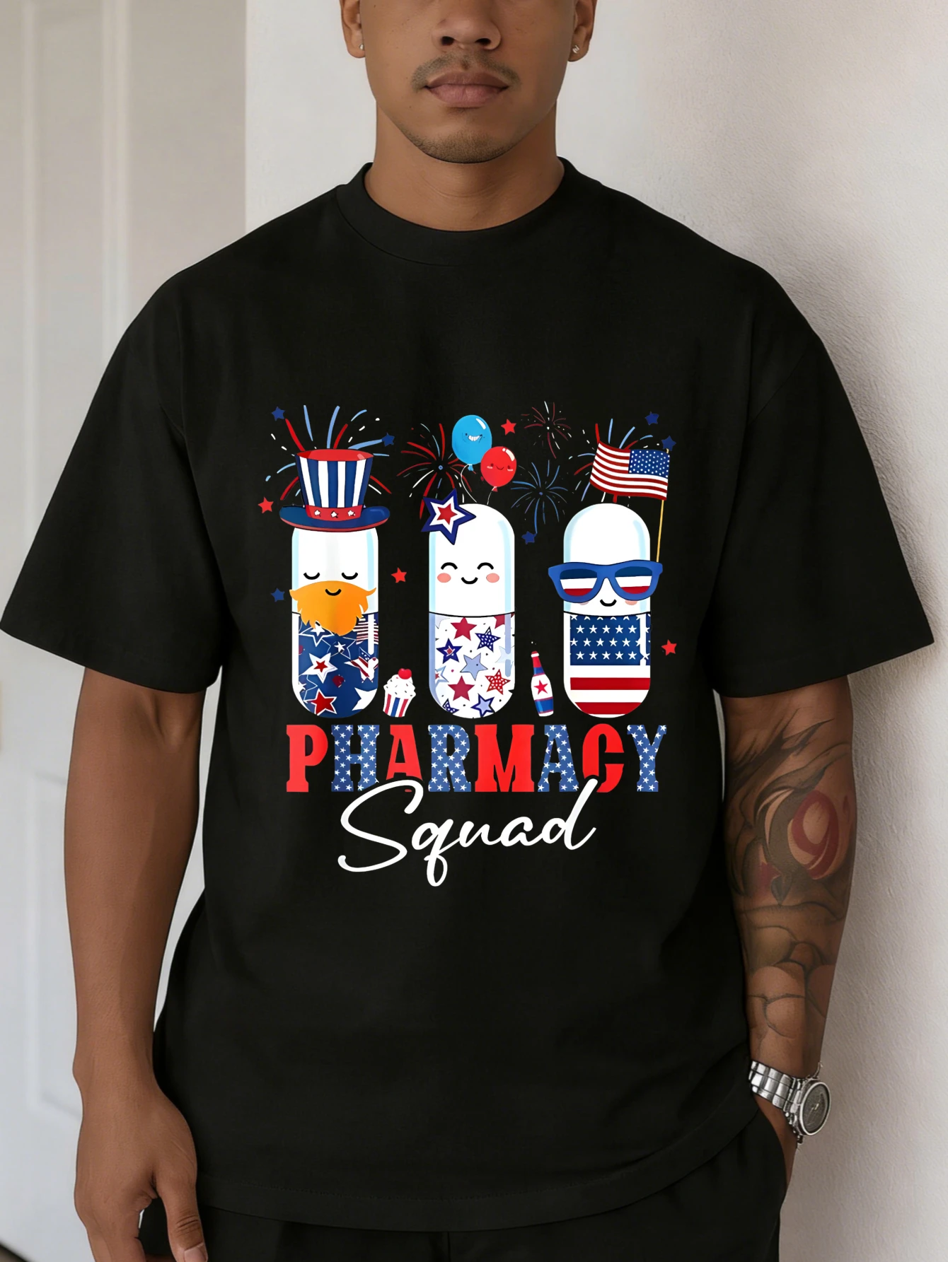 Mens T Shirts Pharmacy Squad Funny Graphic Printed Cotton Oversized Short Sleeve Summer Casual Tshirt for Men Gift