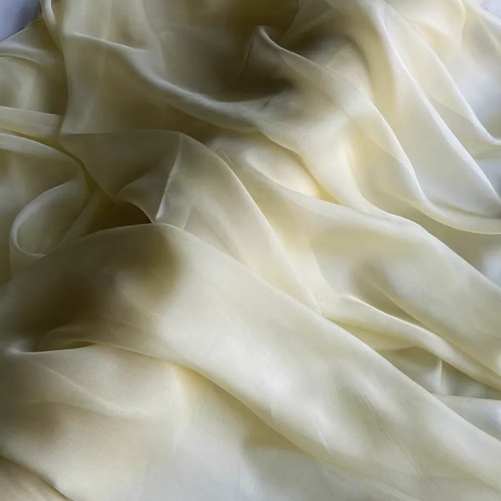 Transparent Light Pure Soft Plain Solid Color Real 100% Pure Silk Chiffon Fabric for Breathable Dress Scarf