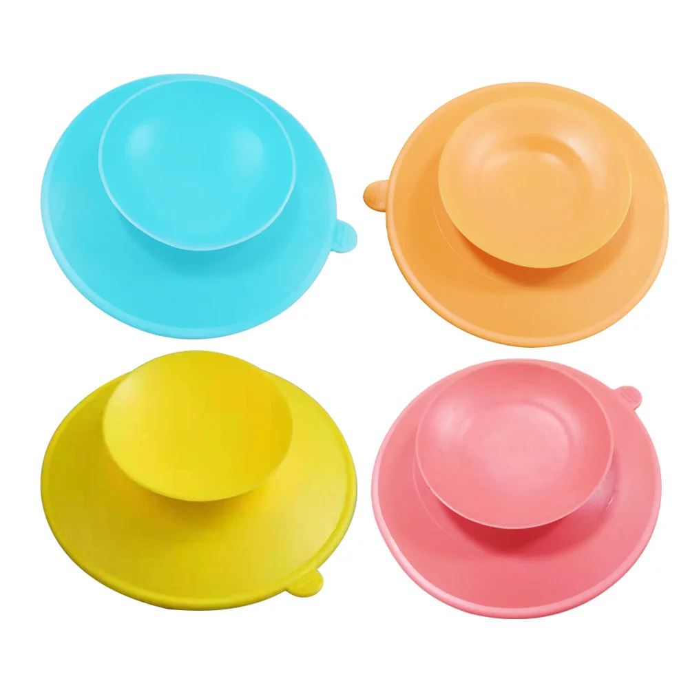 

4Pcs Silicone Baby Bowl Suction Pads Dual Suction Cup Design Tableware Mats Handle Toddler Plate Bowl Holder Non Slip Pads