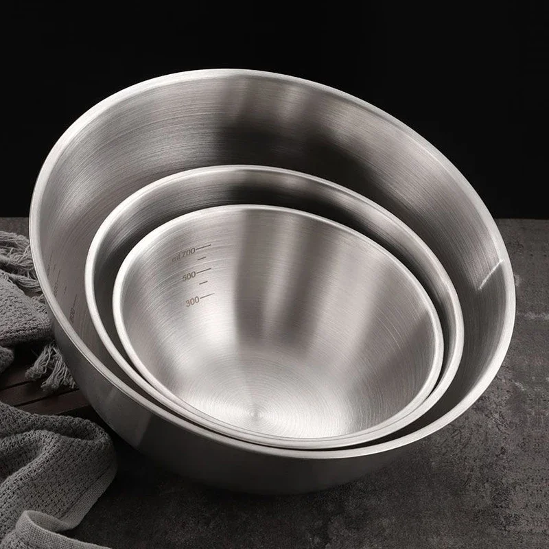 Kitchen Stainless Steel Bowl Korean Ramen Bowl Fruit Salad Bowl Mixing Bowl with Scale