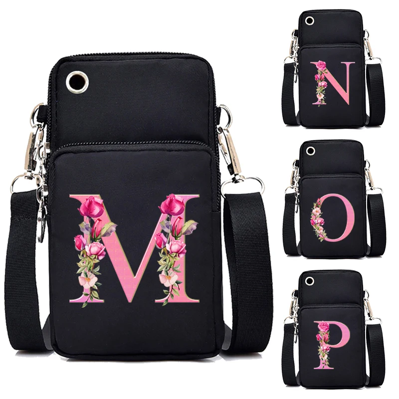 

Pink Sakura Letter Series Crossbody Bag Cellphone 26 Alphabet A-Z Bags Mini Small Purse Y2k Fashion Cell Phone Portable Bags