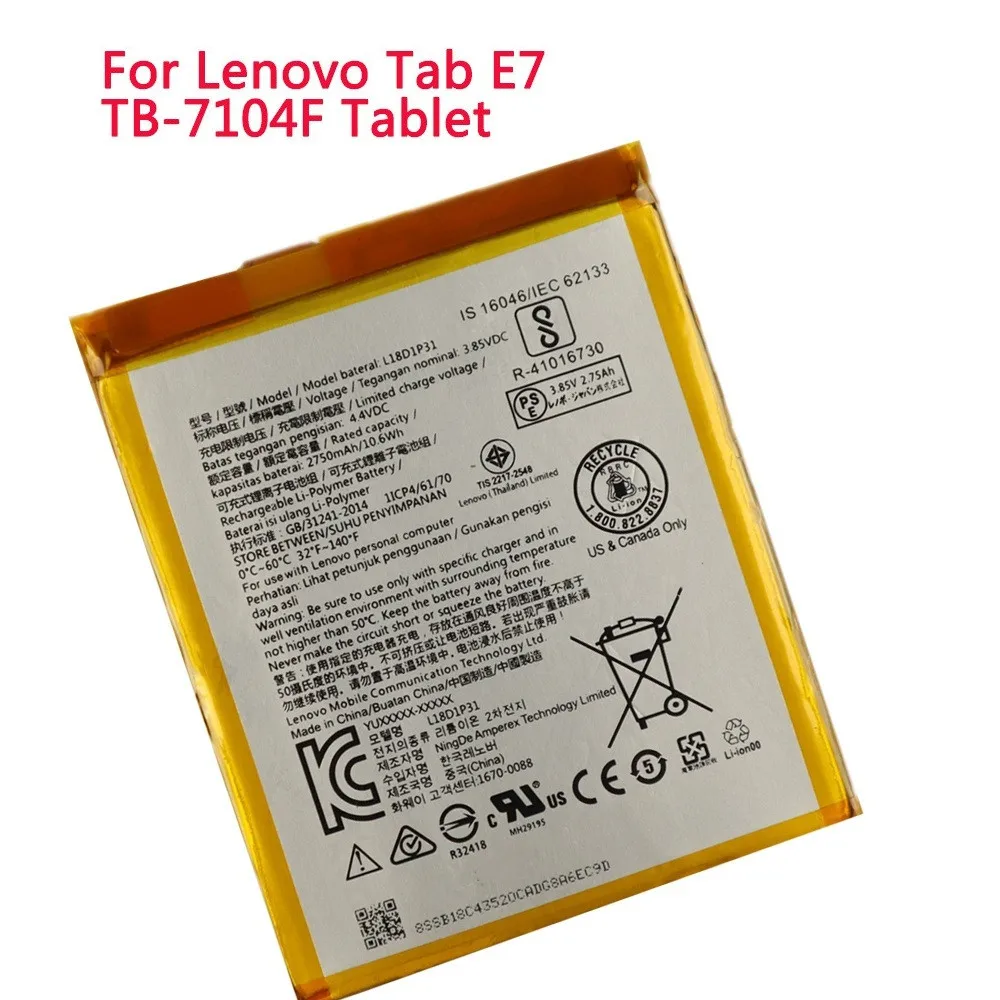 

New 2750mAh L18D1P31 Battery For Lenovo Tab E7 TB-7104F Battery Fast Shipping