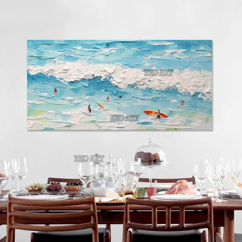 

Living Room Decorative Item 3D Thickness Knife Texture Acrylic Sea Wave Oil Painting Art Modern Murals Artwork Large Size Canvas