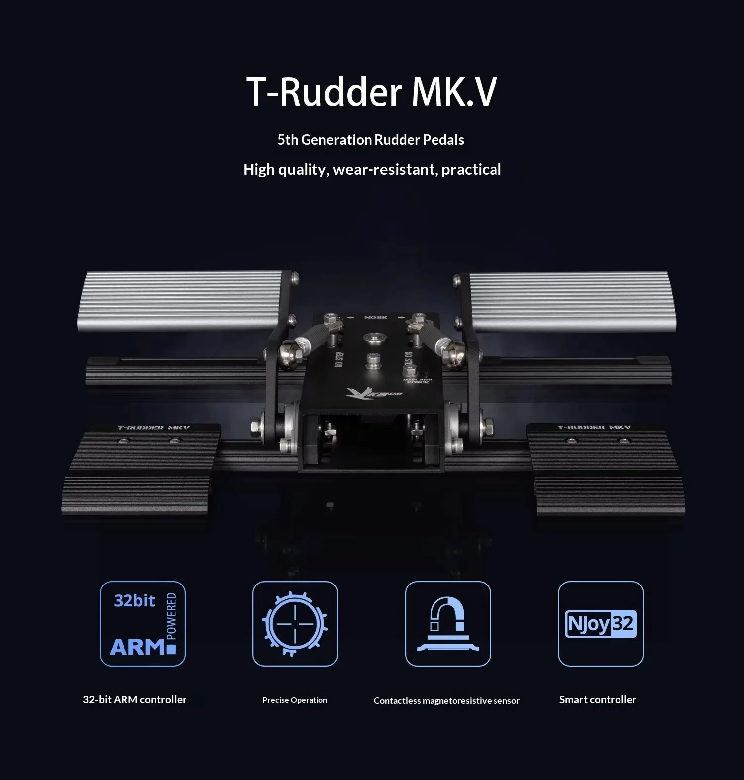 VKBSIM T-Rudder MKV Metal Foot Rudder 32 Bit ARM Controller Non Contact Magnetoresistive Sensor Flight Game Foot Rudder Gifts