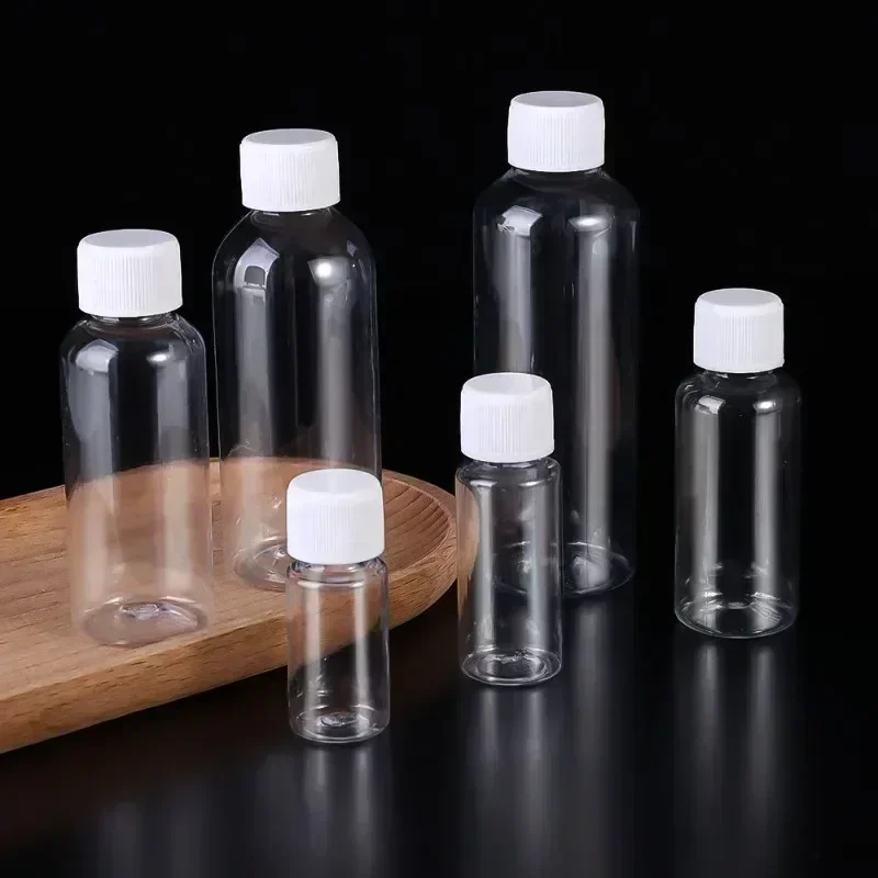 1/10Pcs Refillable Bottles 10ml 20ml 30ml 50ml 80ml 100ml Plastic PET Clear Empty Seal Bottles Sample Containers with Screw Cap