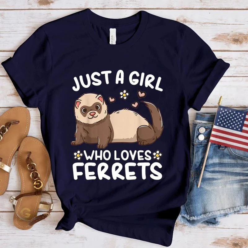 Just a Girl Who Loves Ferrets Graphic Printed T-shirts Women Summer Casual Round Neck Cozy Short Sleeve Tees