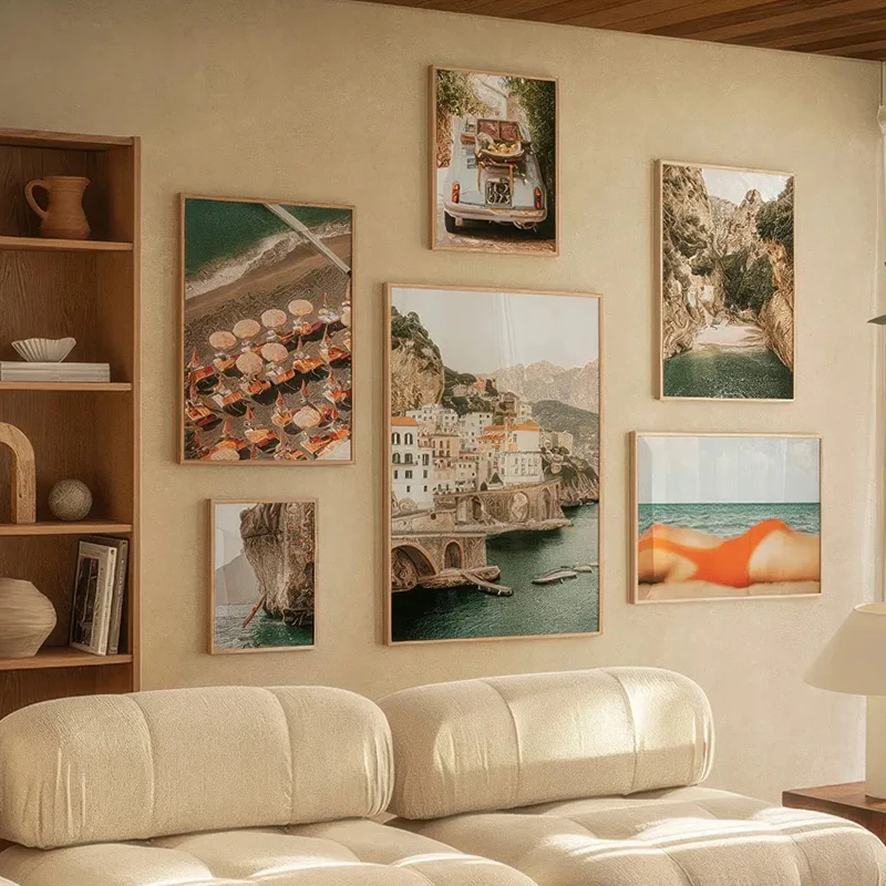 Affiche imprimée abstraite verte avec motif de natation, art mural rétro vintage, peinture sur toile, images de vacances vertes minimalistes, décoration intérieure