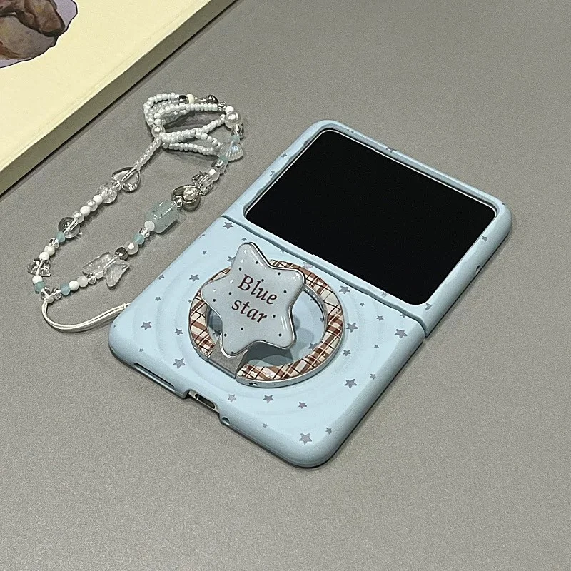 For Samsung Z Flip7 Flip6 Case Magnetic Blue Star Stand Flip Case For Samsung Galaxy Z Flip 7 6 5 4 3 Cases Cute Fundas Coque