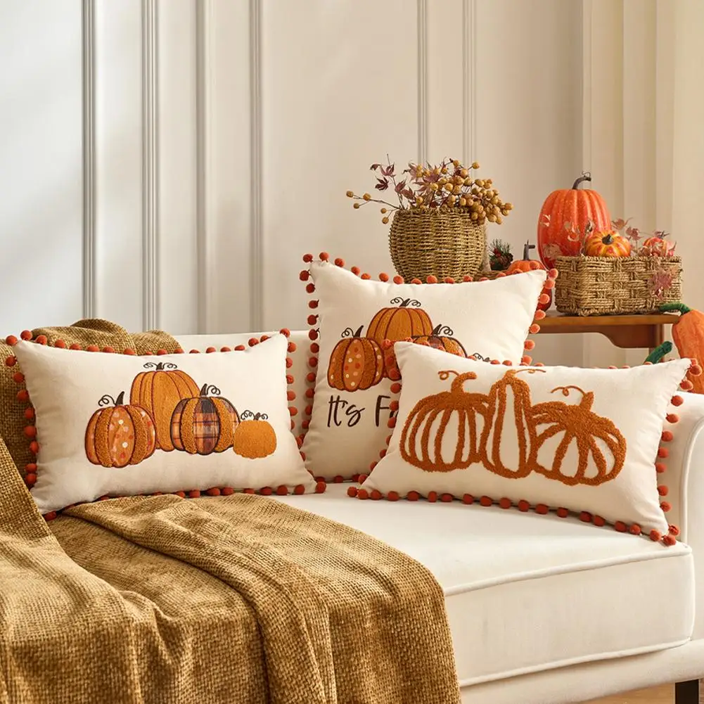 Autumn Maple Leaf Pumpkin Pillow Case Breathable Soft Comfortable Feel C Detachable Concealed Zipper Maple Leaf Pillowcase