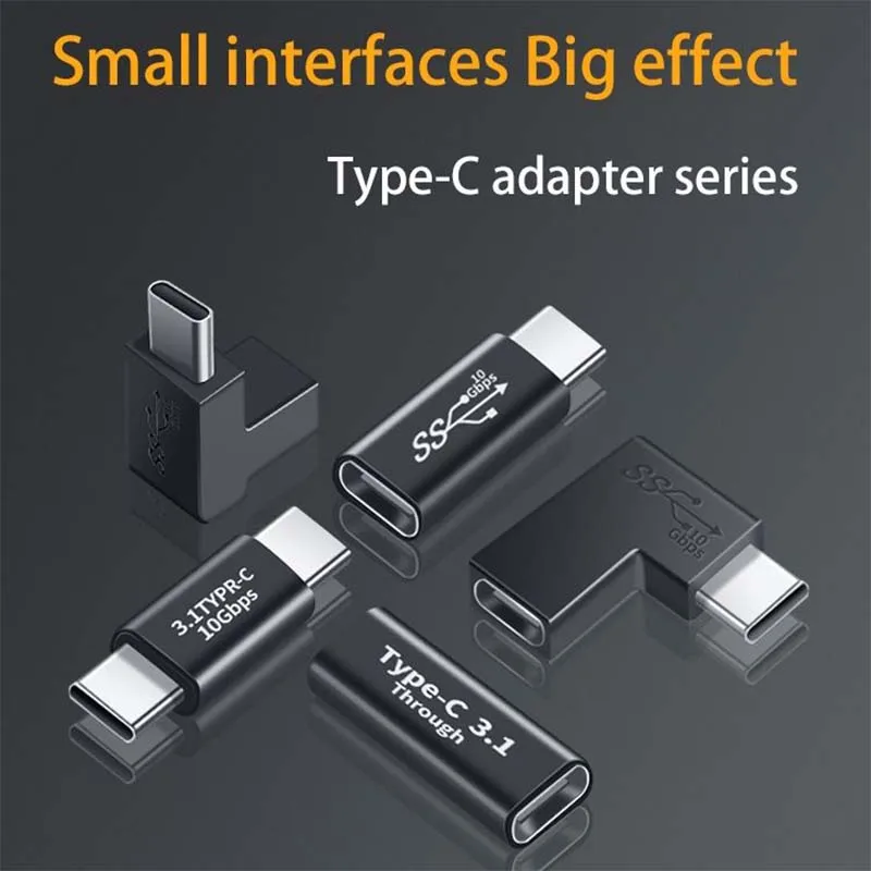 NNBILI Right Angle 90 Degree USB 3.1 Type C Adapter Female To Male Converter 10 Gbps USB C Charge Data Sync Extension Connector