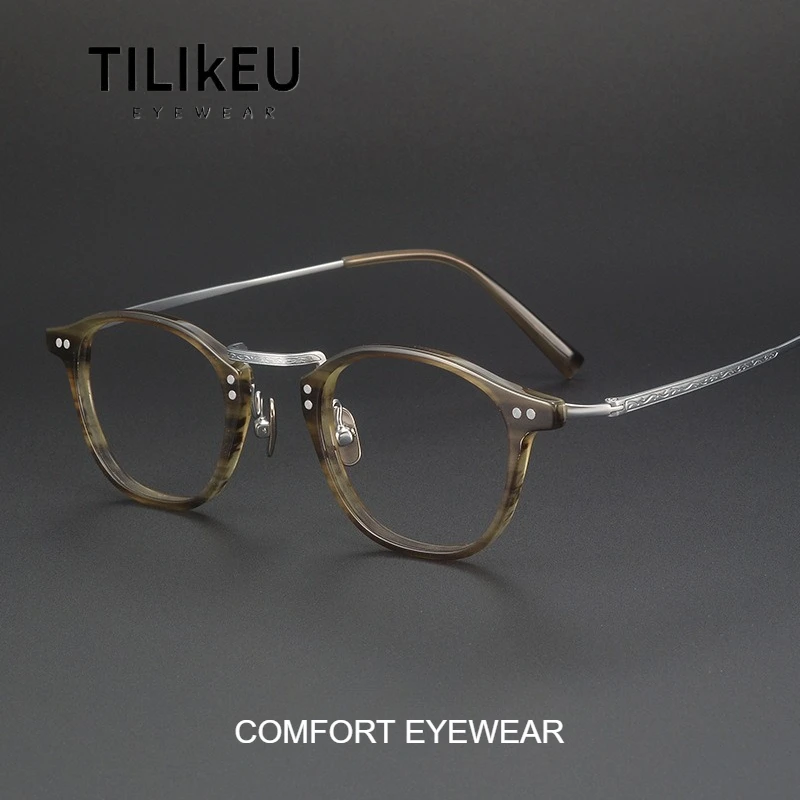 

Japanese-Style Retro Acetate Titanium Glasses Frame Men Designer Luxury Oval Eyeglasses Women Fashion Cool Brown Frame Eyewear