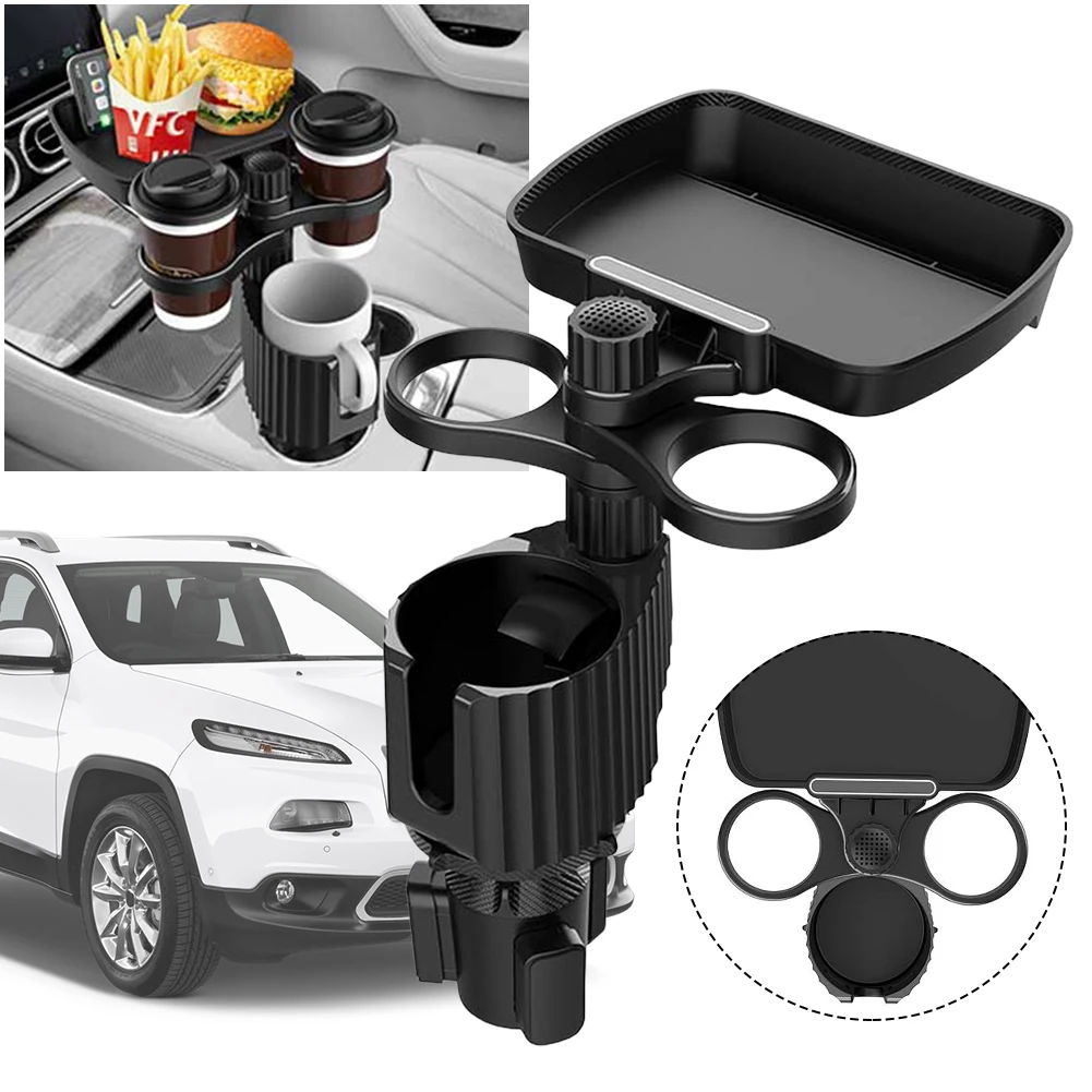 Adjustable Drink Holder 360 Degree Rotation Car Tray for Eating with Adjustable Base Food Table Expander Universal for Vehicles