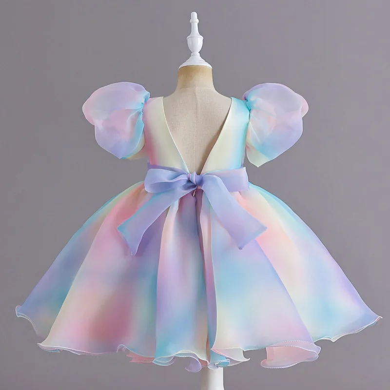 New Rainbow Sweet Tutu Kids Summer Dresses Princess Birthday Party Baby Girls Clothes Toddler Newborn Children Gowns 0-6 Years