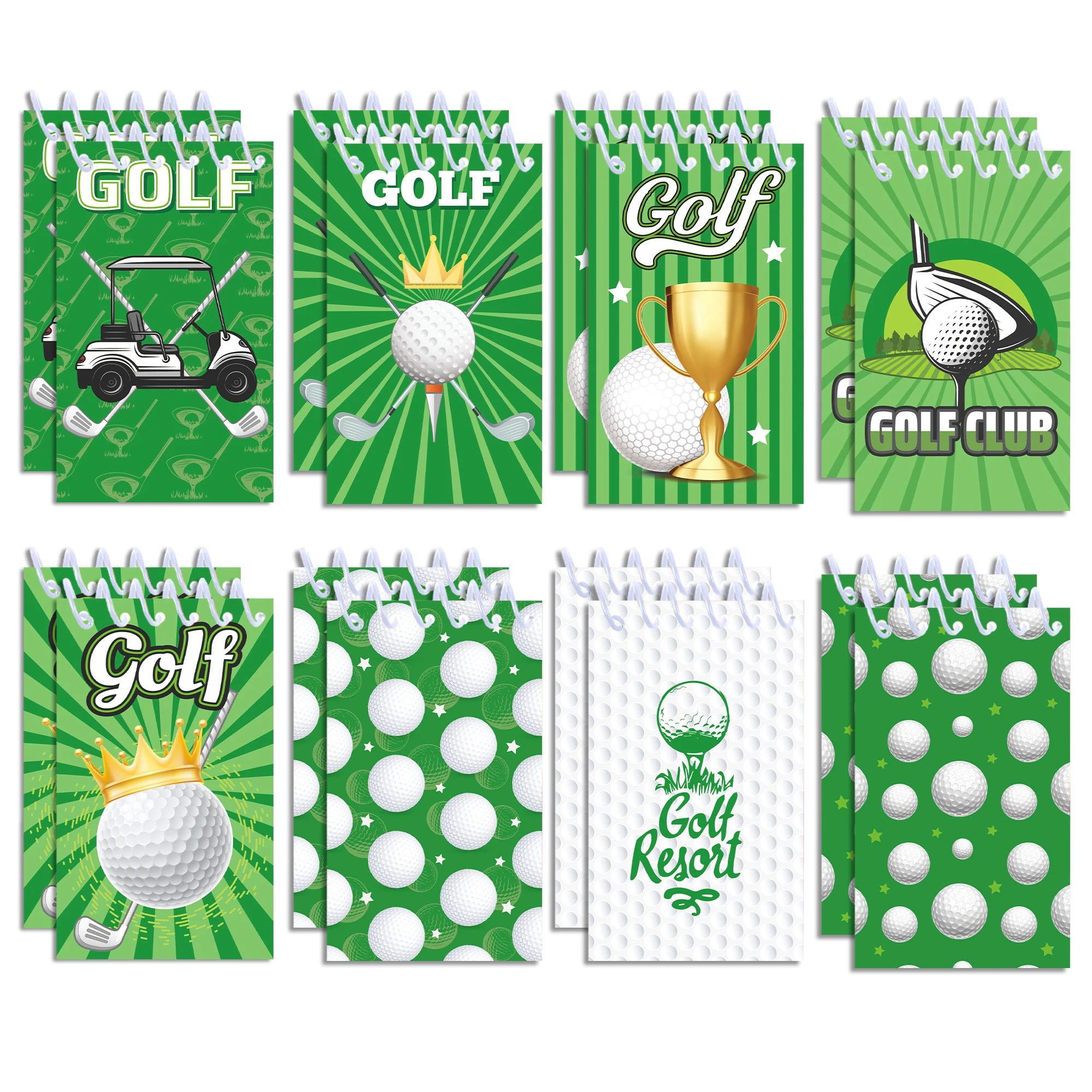 8/16/24pcs Golf Sport Spiral Notepad Golf Club Trophy Crown Pattern Pocket Notebook for Birthday Party Gifts Classroom Rewards