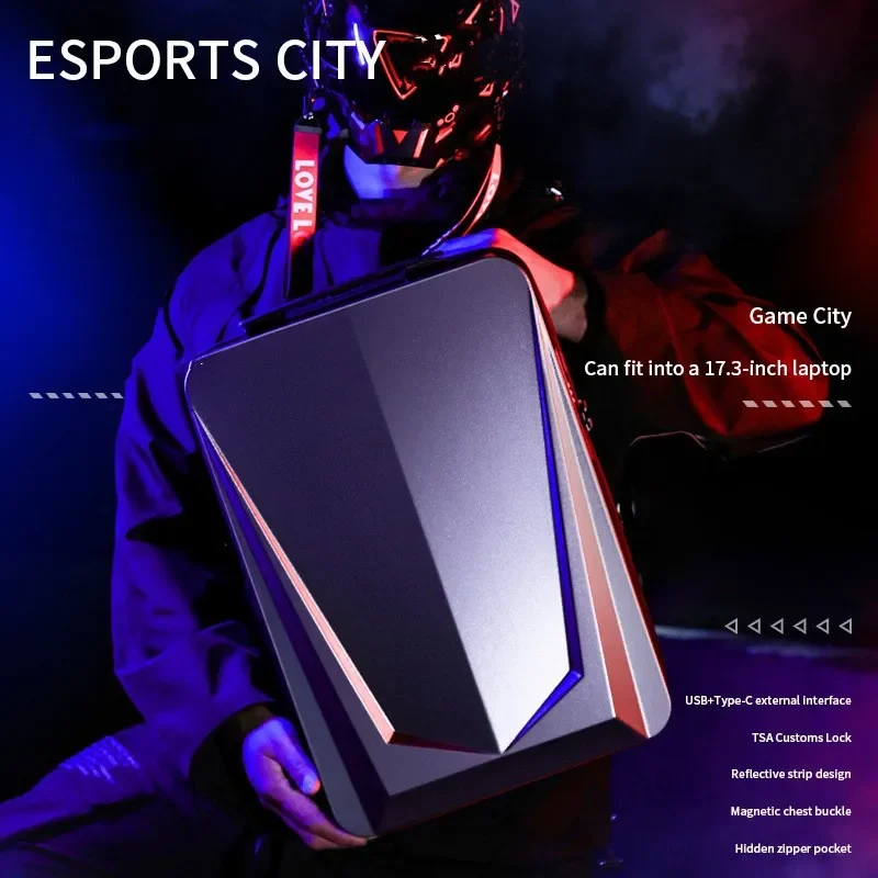 New Men\'s Backpack Waterproof Pc Hard Shell Trendy Cool E-sports Backpack Full Keyboard 17.3 Inch Multifunctional Computer Bag