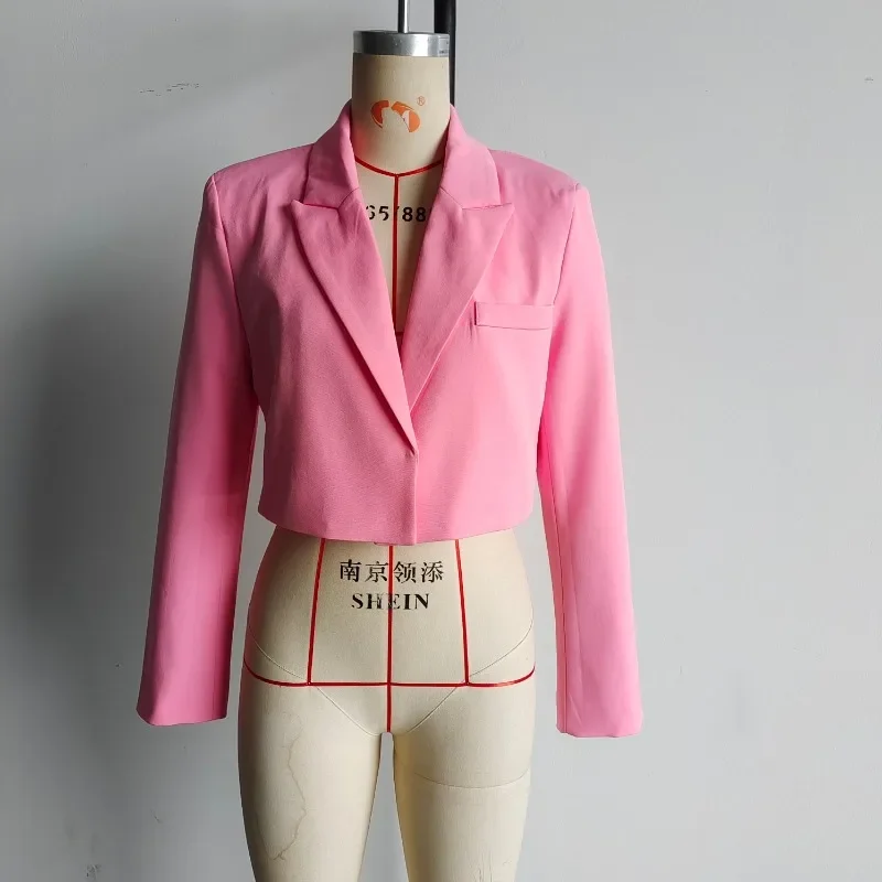 Blazer de sastrería para mujer, Chaqueta corta blanca con cuello en V, Tops de manga larga, ropa de oficina, traje profesional, Moda de Primavera y verano, 2024