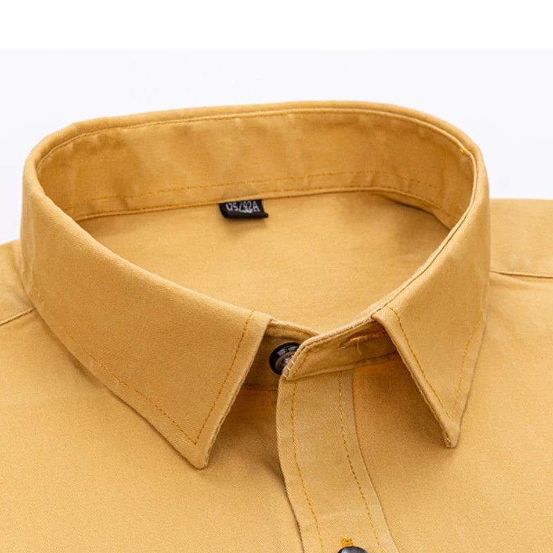 7XL 100% Cotton Men's Shirts Long Sleeves Solid Color Soft Regular Fit Men Shirt Long Sleeve Pocket Social  Male Clothes S-7XL