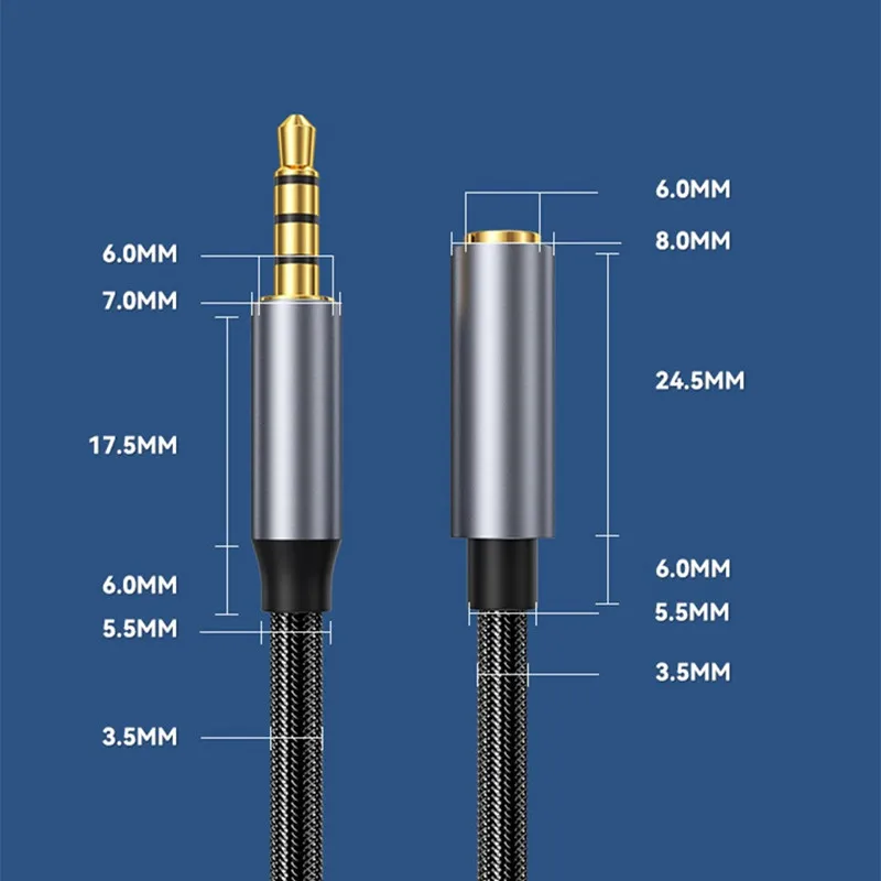 3,5-mm-Klinken-Aux-Audio-Stecker auf Buchse, Verlängerungskabel mit Hülse, 4-polig, mit Mikrofon, Stereo, für PC-Kopfhörer, Auto-Lautsprecher, Mikrofon