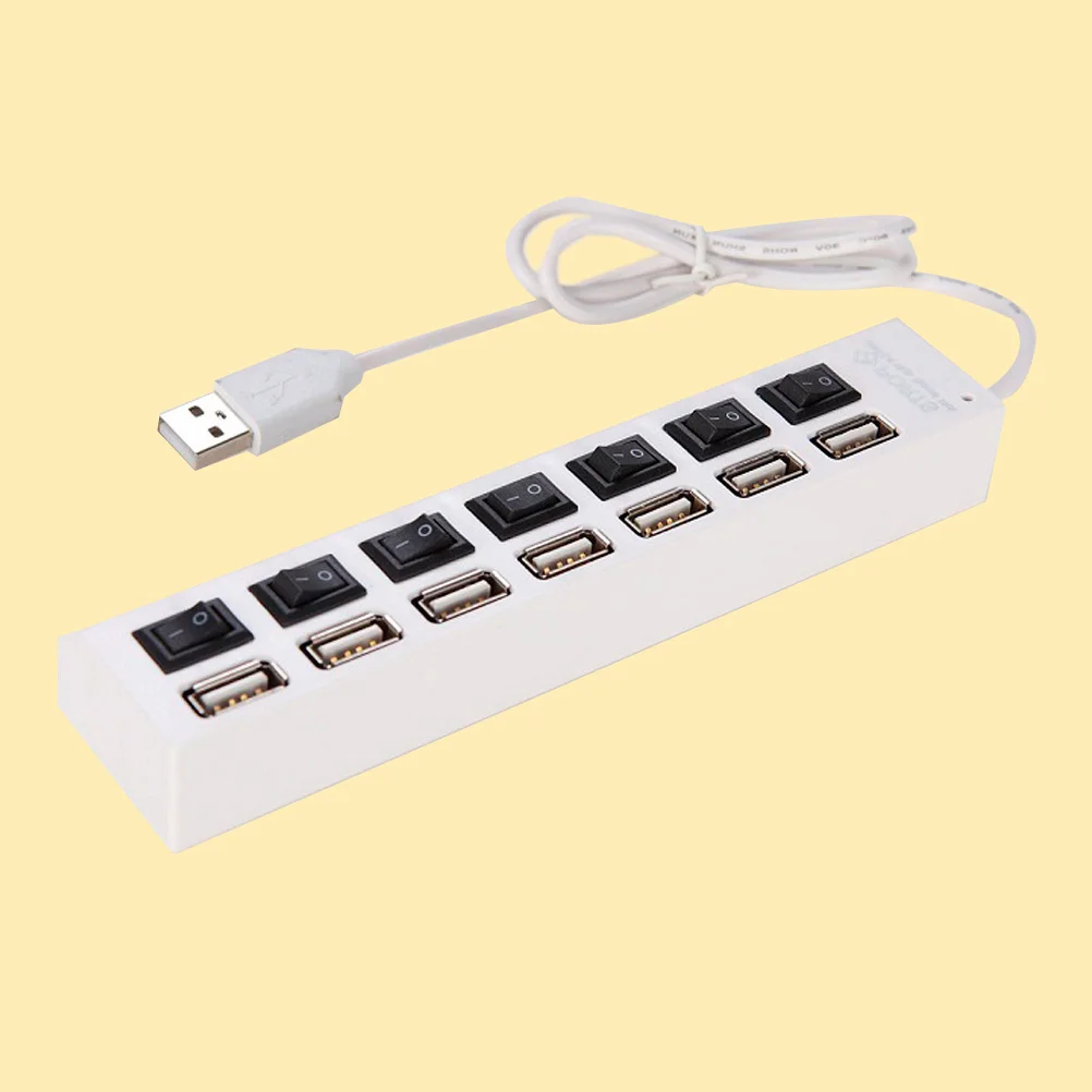 7 منافذ USB Hub لأجهزة الكمبيوتر المحمول، محول فاصل الكمبيوتر، مصدر طاقة متين 2.0، متوافق مع LED فردي