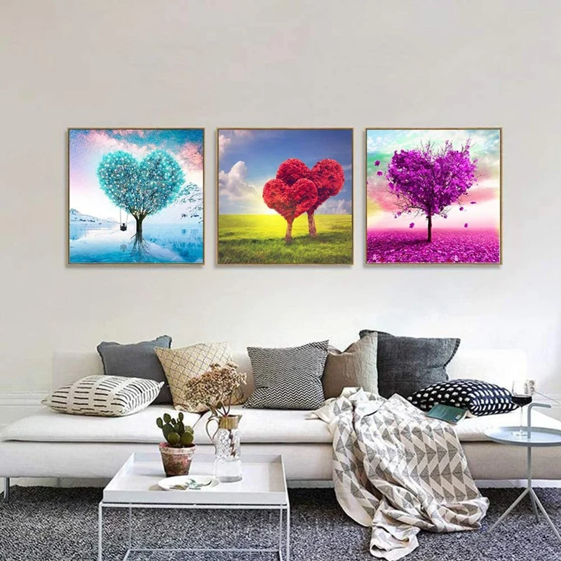 Top-3 Pcs Valentine's Day 5D Diamond Painting Kit Diamond Painting Art Tree Diamond Pictures Used For Home Wall Decoration