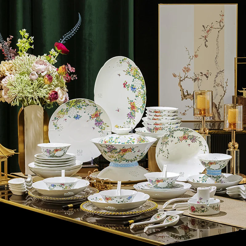 Jingdezhen Linglong porcelain light luxury ceramic tableware, home housewarming gifts