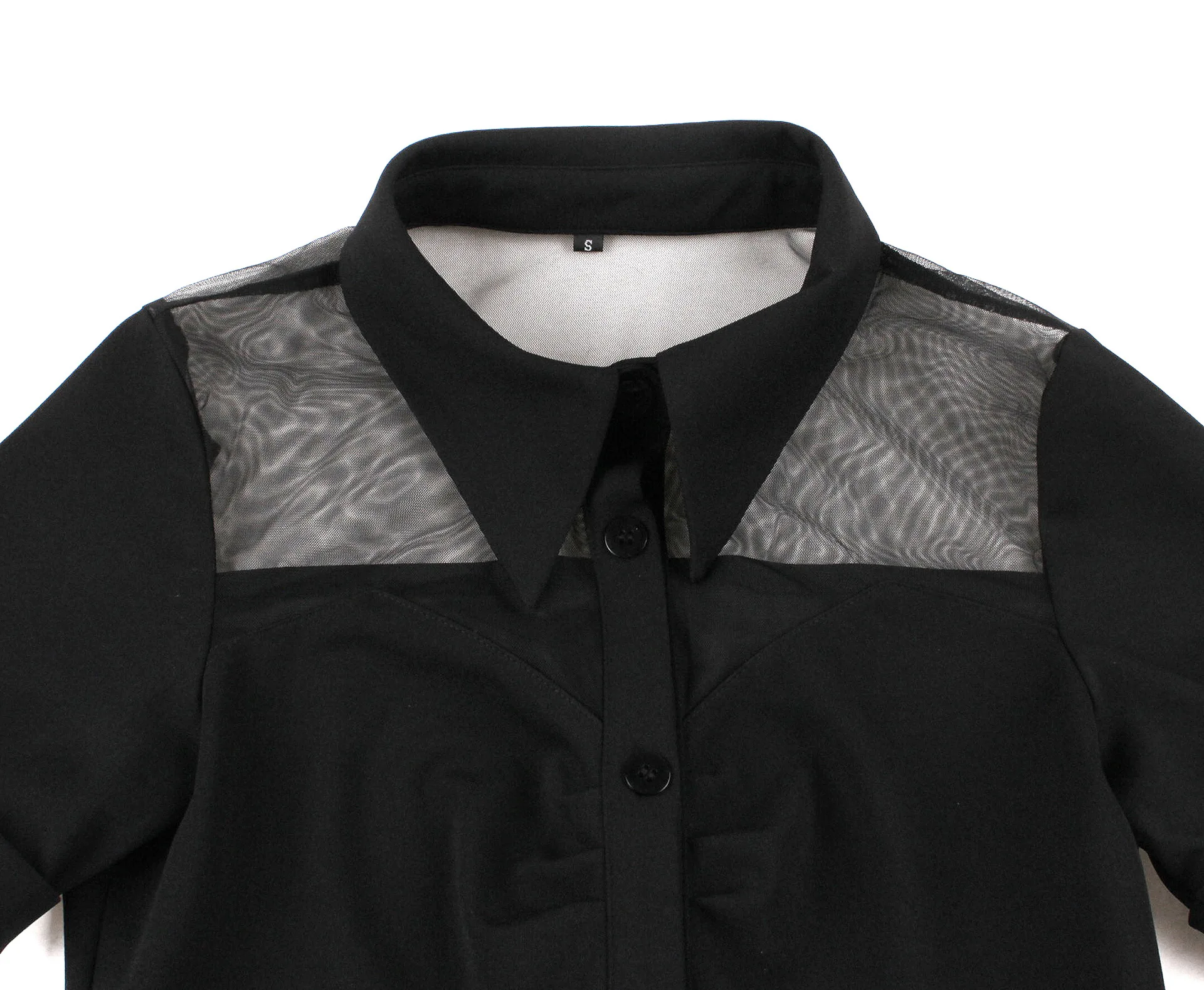 Vintage long dress, suit collar mesh patchwork shirt evening gown, European and American fashionable women's summer dress