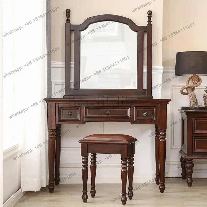 LJY Throne Mirror Vanity Table Wooden Aesthetic Luxury Drawer Dresser Organizer Europa Beauty Minimalist Schminktisch Home Furni