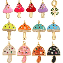 Cute Colorful Mushroom Enamel Charm Pink Neon Orange Red Necklace Bracelet Pendant,Gold Plated Accessories Findings Supplies M81