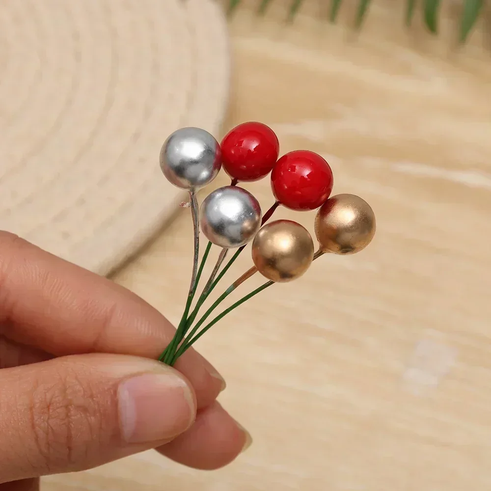 50/1000pcs Artificial Berries Red Fake Berry Cherry Stamen Beads Mini Floral Wreath Ornament Christmas New Year Party Gifts