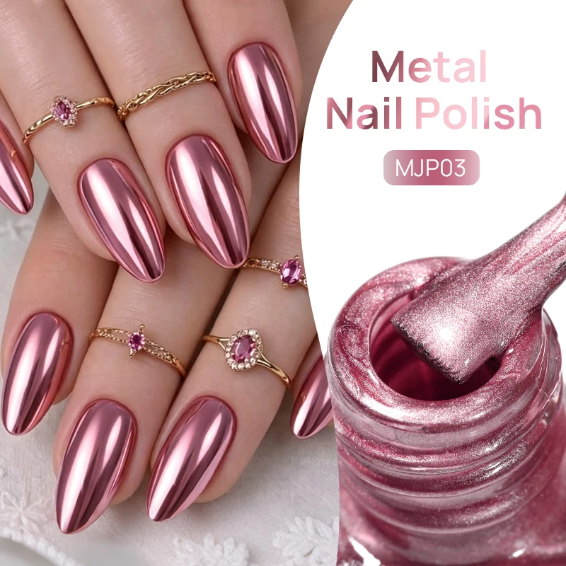 LILYCUTE 15ml Metallic Nail Polish Bright Metal Effect Shine Nail Gold Silver Pink Red Varnish No Need Lamp Home Manicure DIY