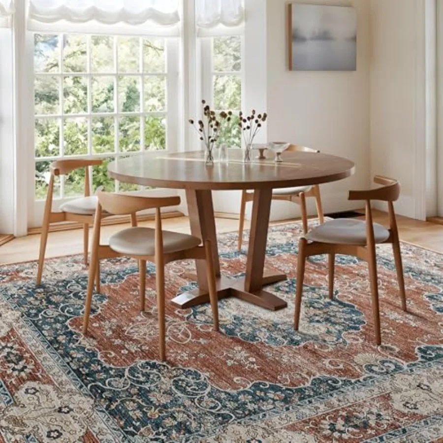 

Washable 10x14 Area Rug Large Rug for Living Room Stain Resistant Low Pile Carpet Vintage Oriental Rug for Bedroom with Non Sli