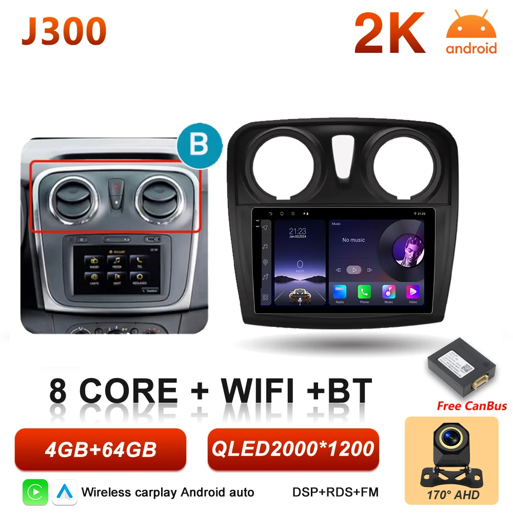 Android 16 Auto Autoradio voor Renault Logan Sandero 2 2012 - 2019 Draadloze Carplay Multimedia Speler GPS Navigatie DSP 5G Wifi