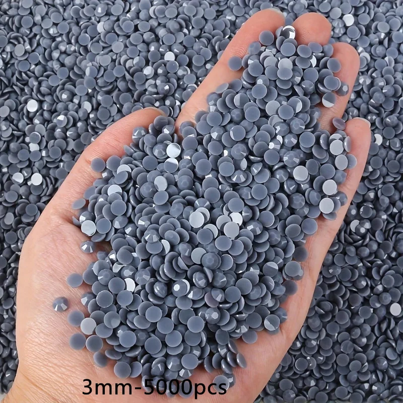 Resin Jelly Opaque Solid Rhinestones  White Grey  Jet Black 3mm 5000pcs Non Hotfix Flatback  For Nail Art Garment Decoration DIY