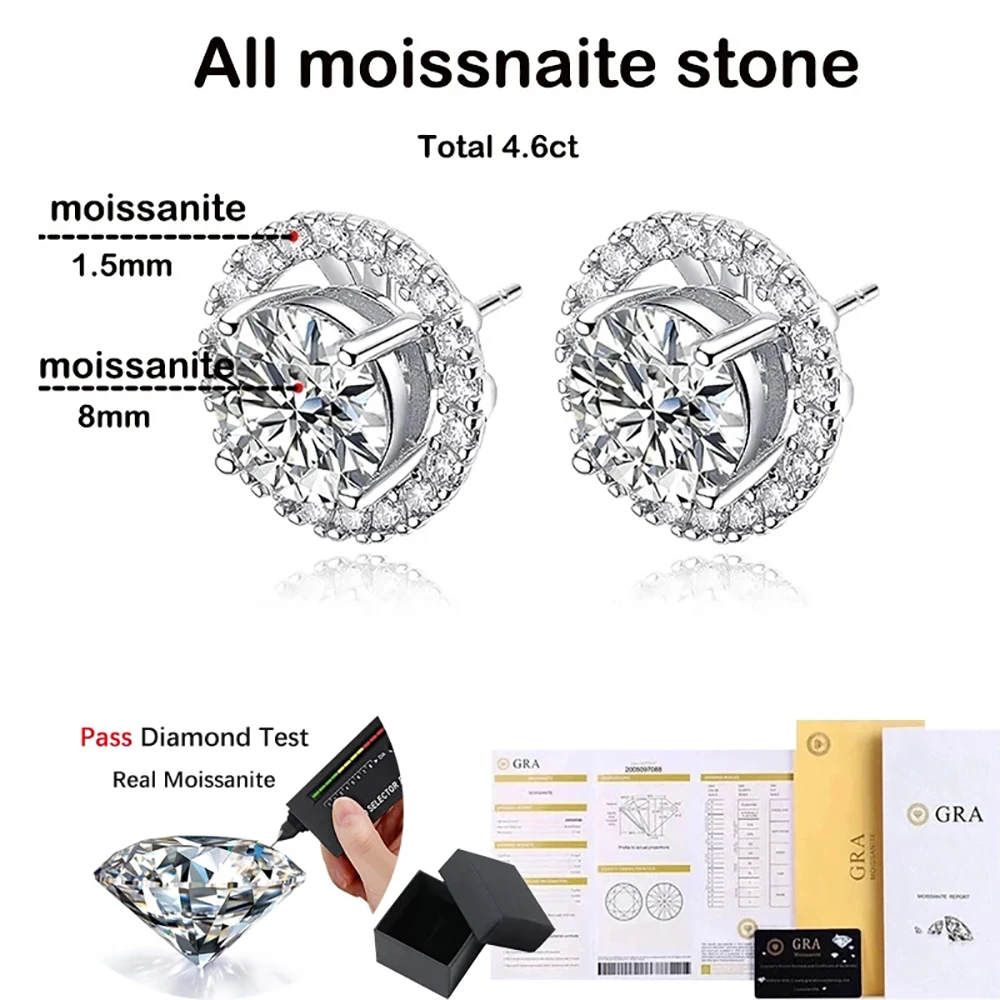 Igotos 2ct + 0.3ct completo moissanite studs brincos feminino passar diamante teste s925 prata espumante diamante orelha studs festa jóias