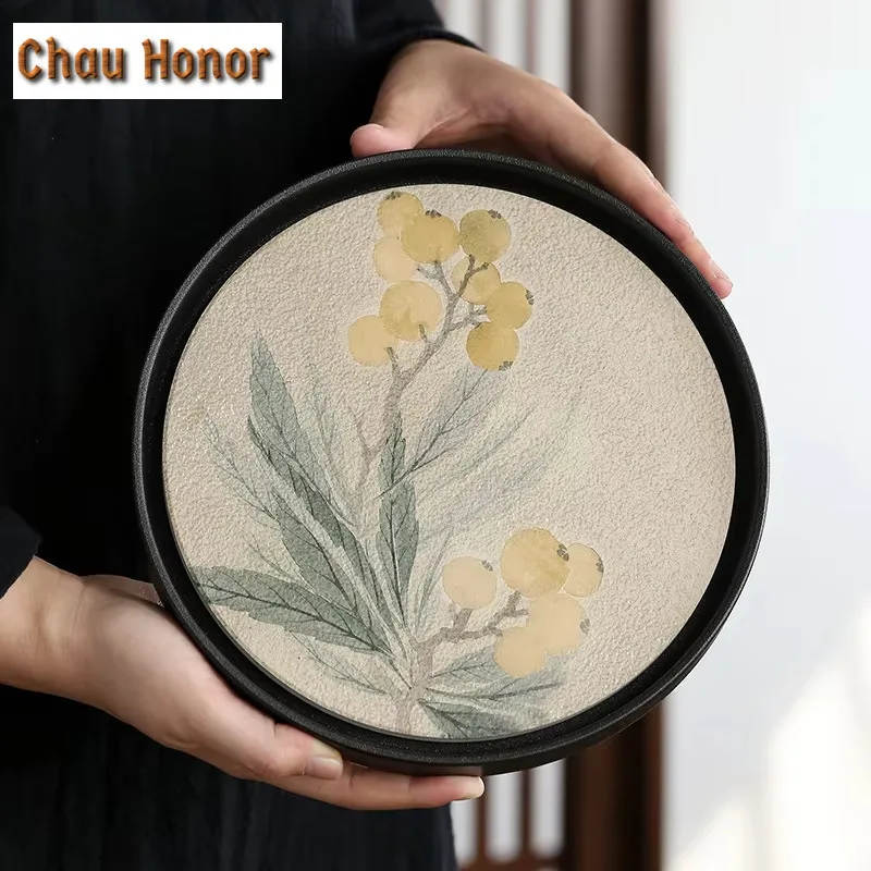 Creative Ceramic Quick Drying Dry Soaking Table Retro Water Absorbing Tea Tray Pot Tea Bowl Holder Small Circular Kung Fu Teaset