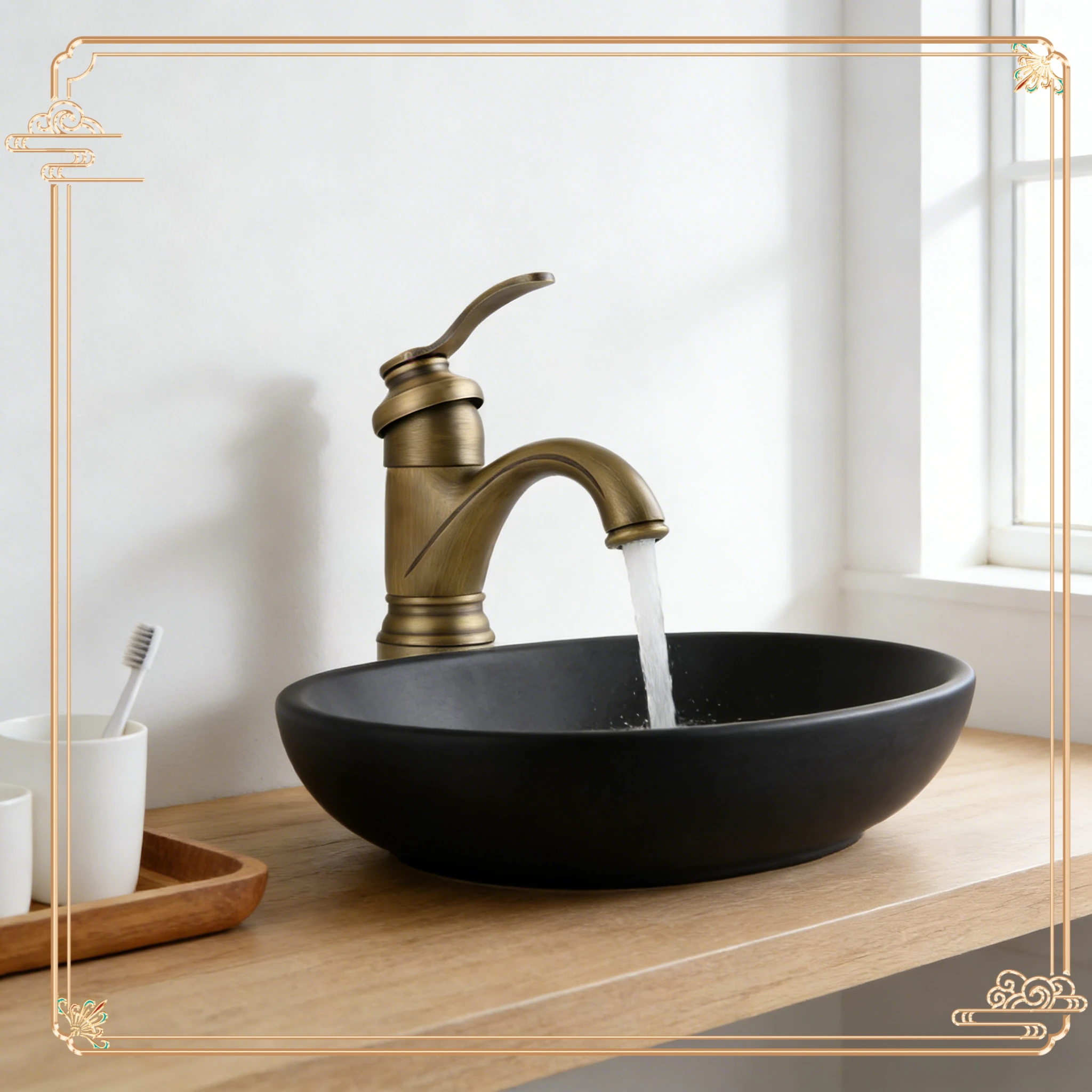

New Retro Brass Finish Hot and Cold Faucet - American Antique French Style for Household Bathroom Counter Basin