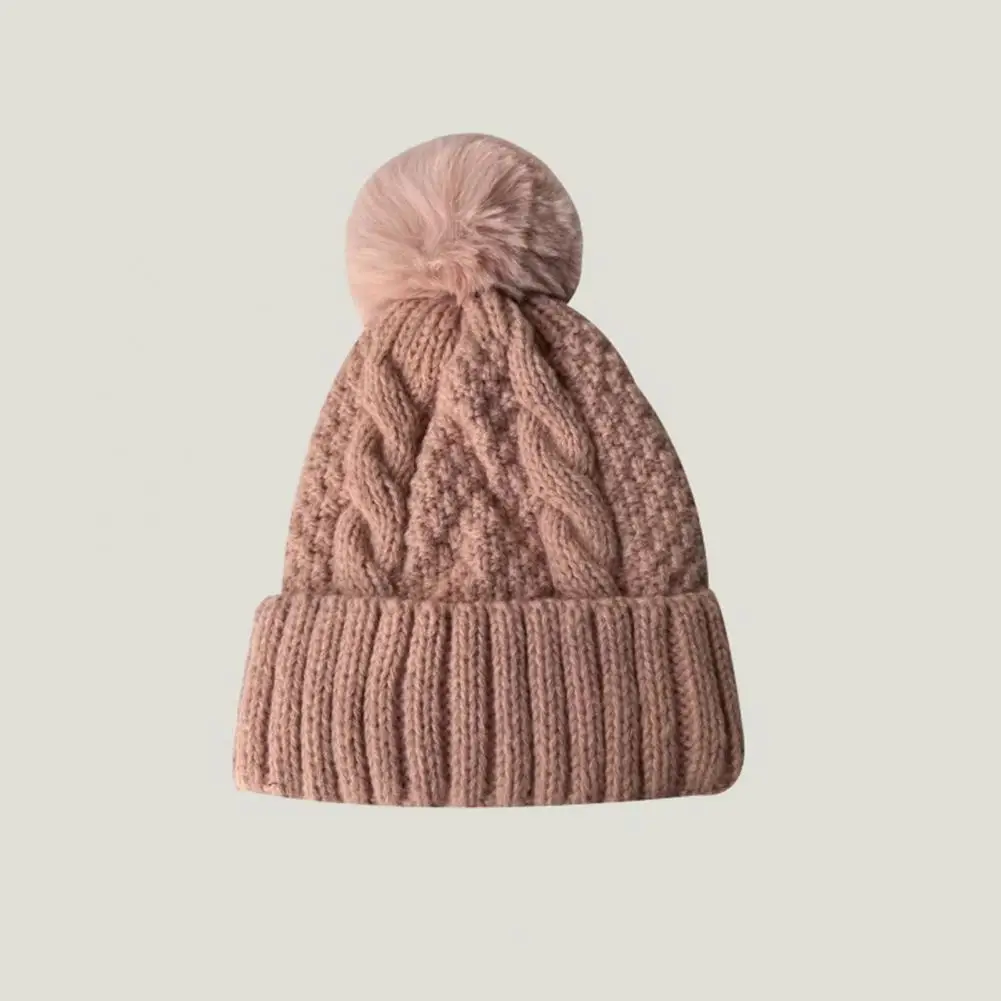 Thick Soft Winter Hat Cozy Stylish Women's Winter Hat Knitted Warm Anti-slip with Plush Ball Decor for Outdoor Activities