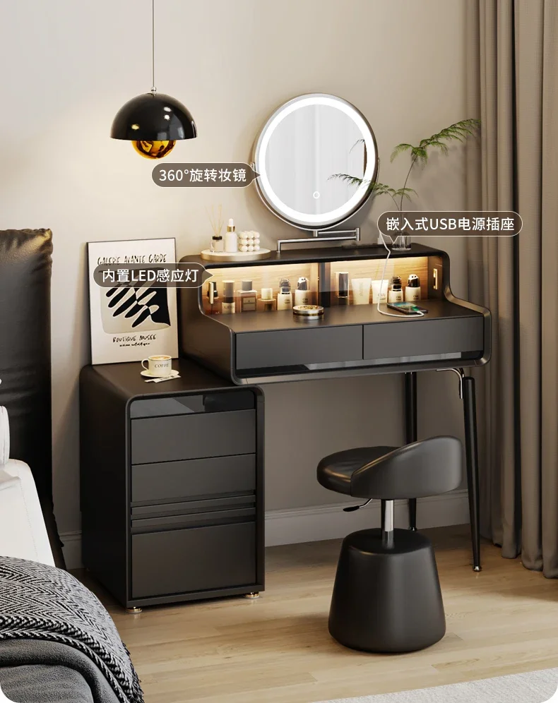 Q New small apartment dresser storage cabinet integrated  minimalist light luxury glass makeup table
