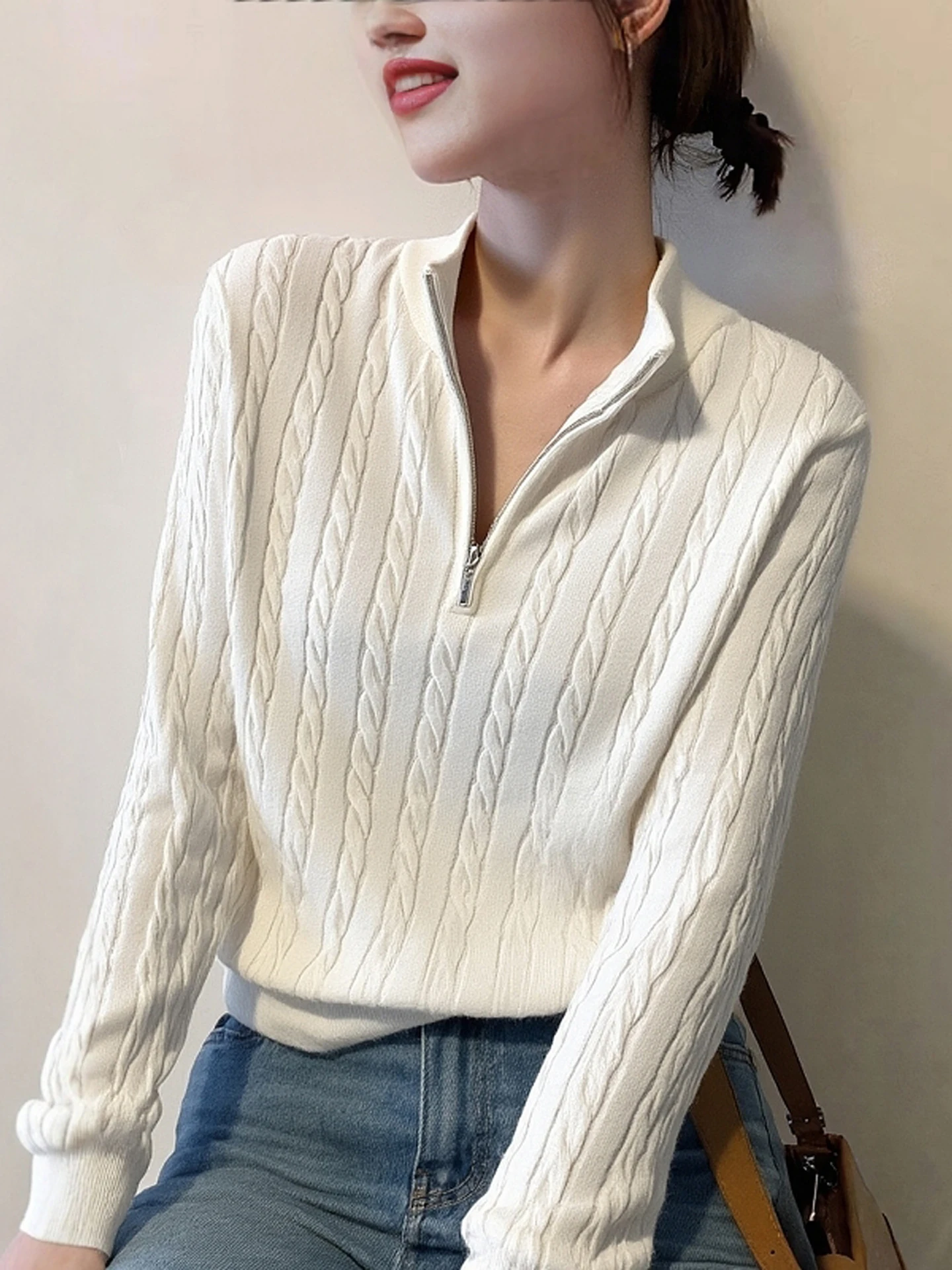 

Simple Sle Long Sve Knitted Sweater Zipped Twist Pure Color Autumn Winter New Arrival Women's Faion Casual Commute Clo...