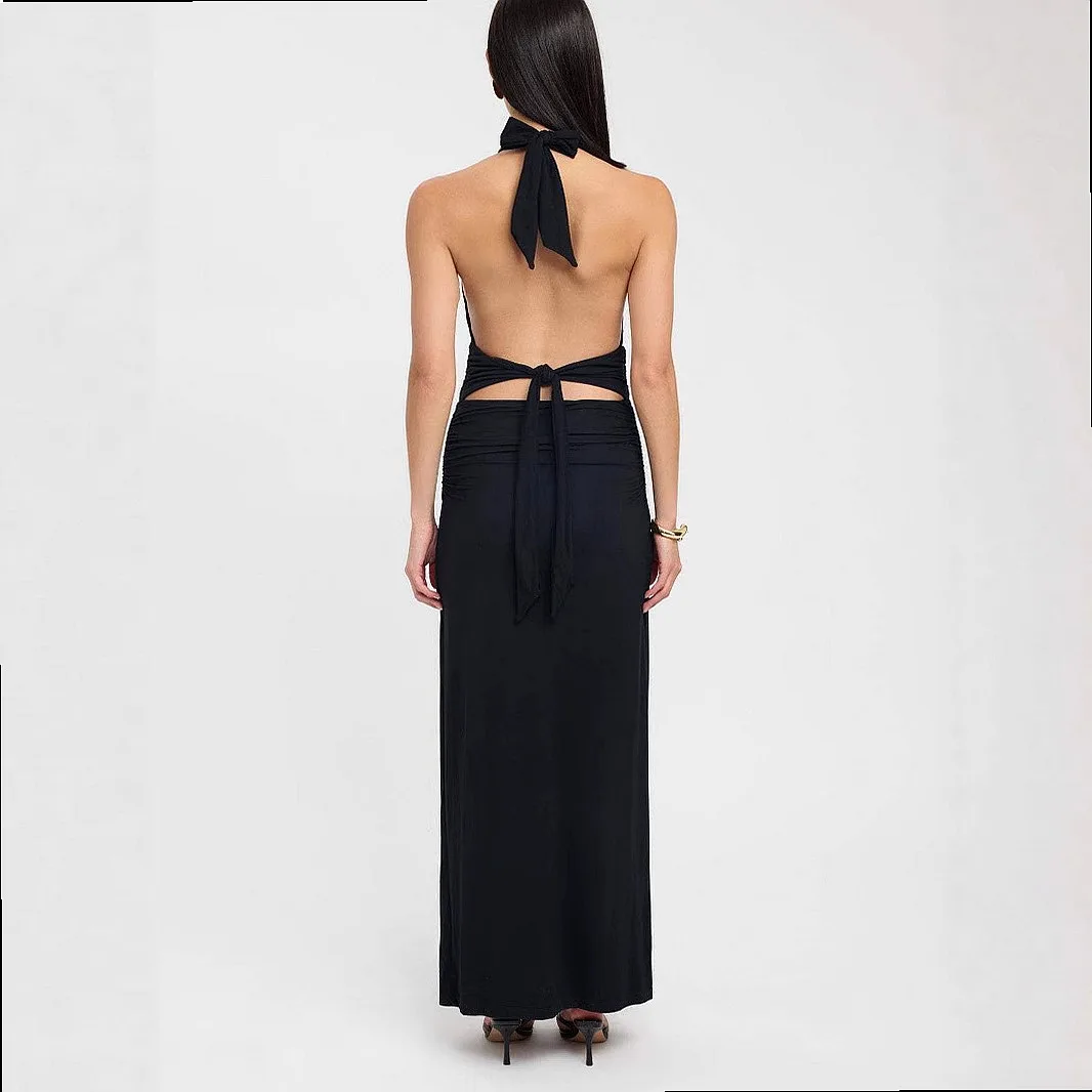 Halter Deep V Backless Solid Maxi Dress Summer Spring Dresses