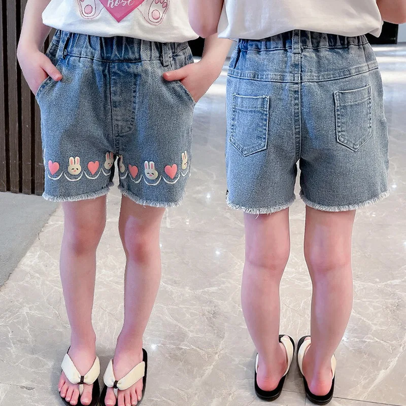 Girls Shorts with Rabbit Pattern High Waist Summer Hot Deals Teenage Girl Fashion Jeans Kids Short Trousers Clothes 2-9Years Old