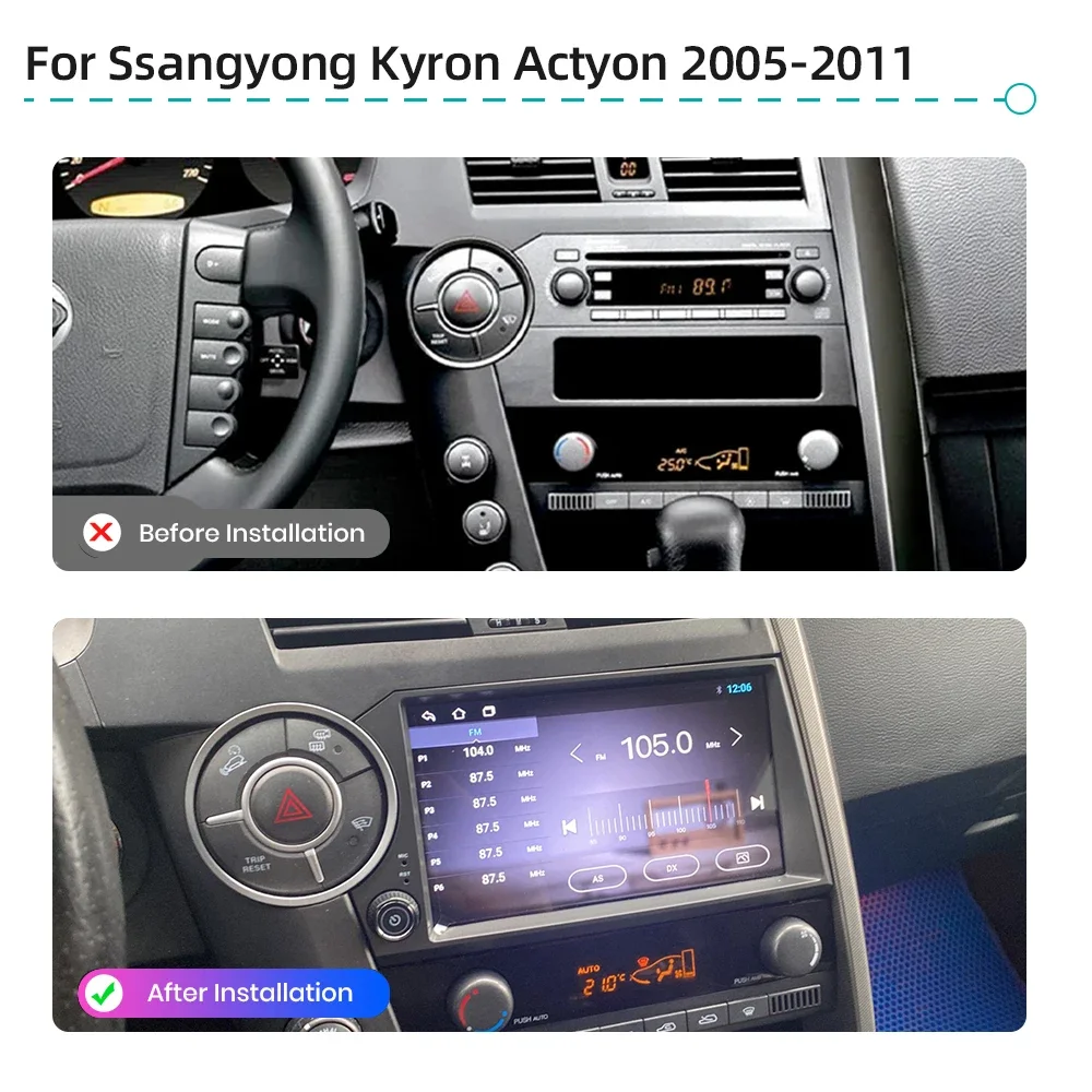 Android 14.0 Car Multimedia Player CarPlay 4G WiFi GPS Navigation Bluetooth RDS Car Radio For Ssangyong Kyron Actyon 2005-2011