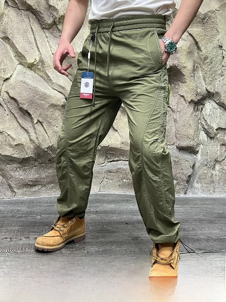 

Outdoor Lightweight Casual Pants Matrix Patterned Youth Spring Summer Straight Leg Elastic Waist Busin Casual Sle for Co...