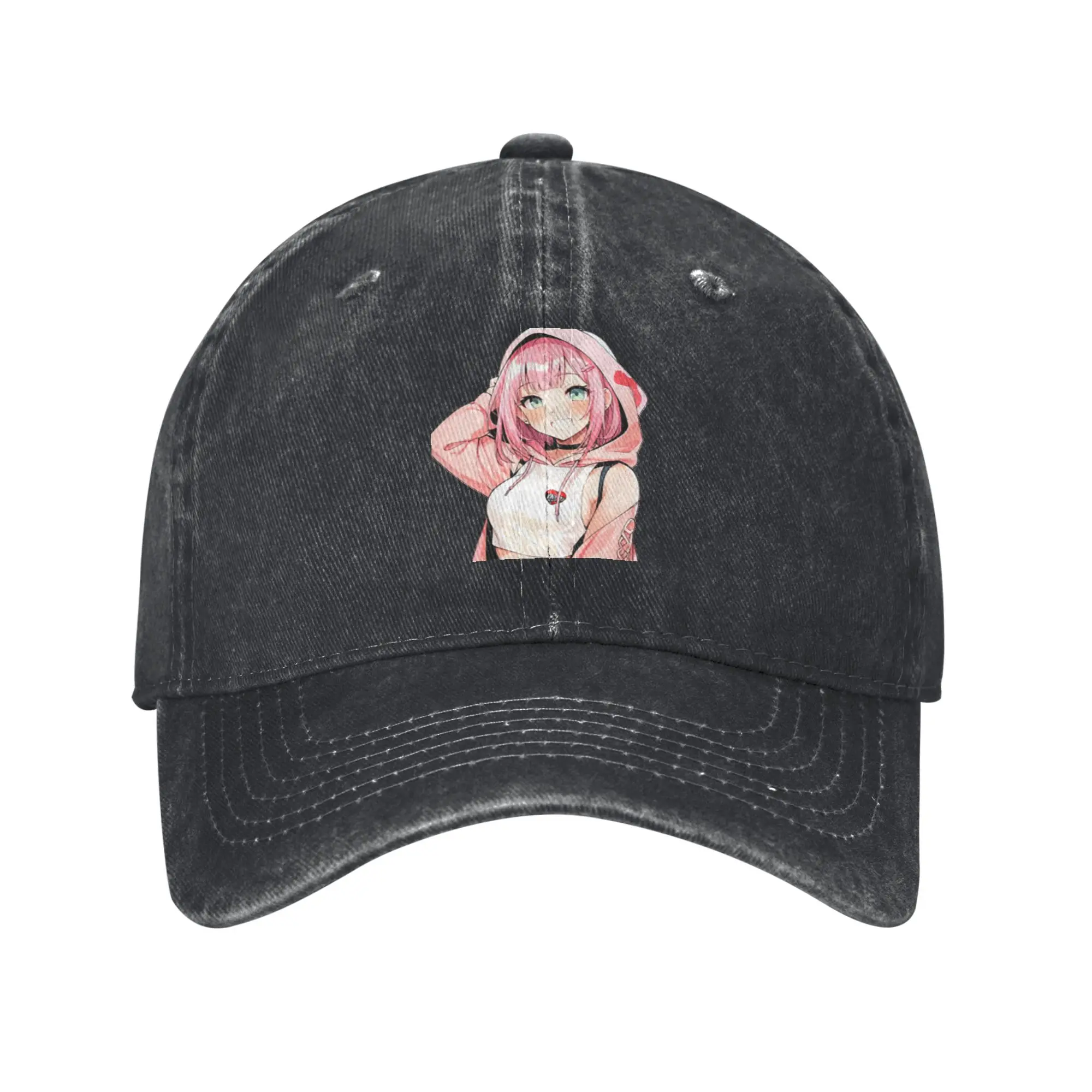 Kawaii Pink Anime Girl Side Pose Aesthetic Fashion Baseball Cap  Trendy Gift Women's Visors  School Life Women's Visors