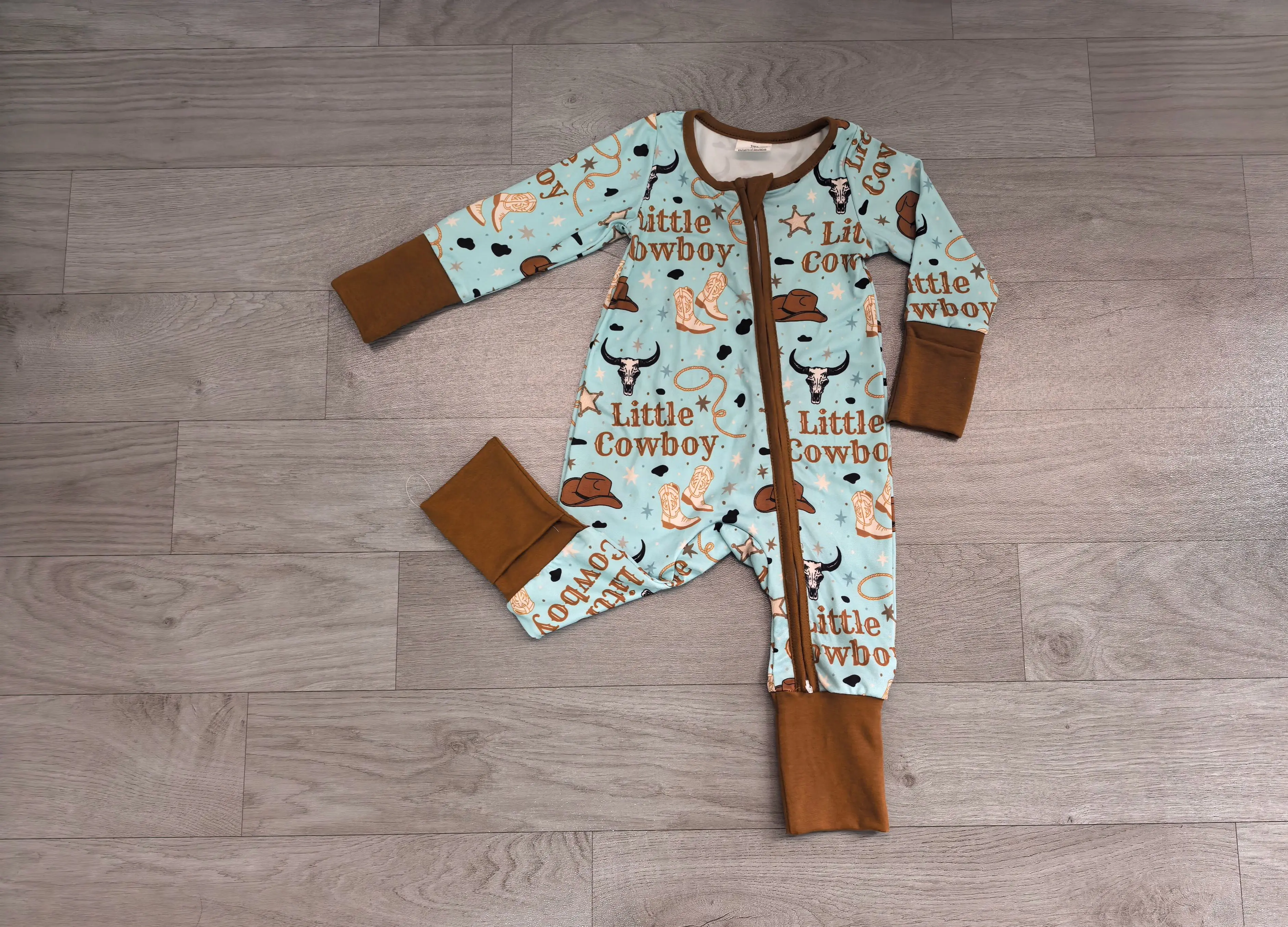 Wholesale Kids Infant Newborn Coverall Bodysuit Western Clothes Baby Boy Children Toddler Cow Print Zipper Footie Romper