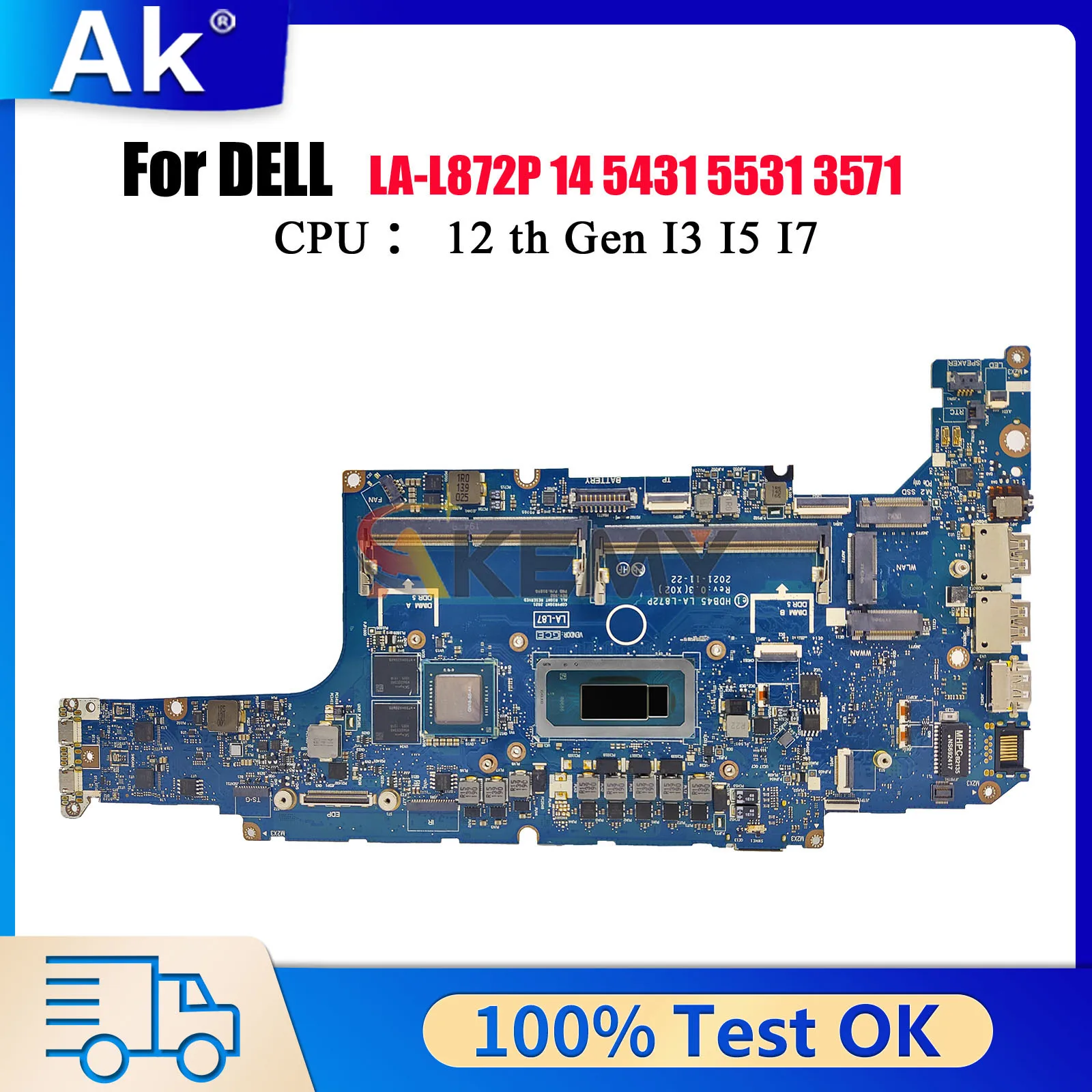 

Материнская плата 0N48XR JRW36 для Dell Latitude 5531 Precision 3571 с процессором i5 i7 12-го поколения V2G GPU CWGKT LA-L872P DDR5, протестирована нормально