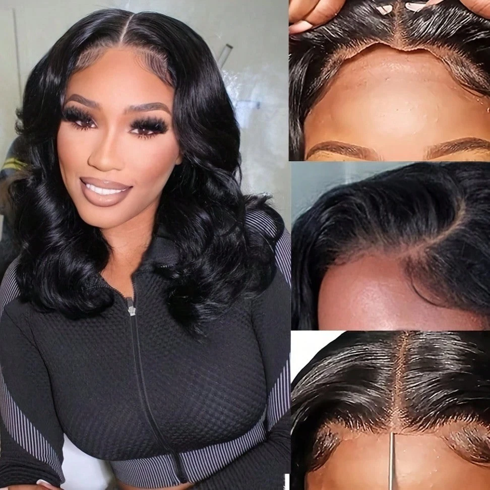 Wig Bob Pendek Body Wave 13x4 13x6 dengan Lace Frontal, Wig Lace Closure 5x5, Density 200%, Rambut Remy Brasil Pre Plucked untuk Wanita